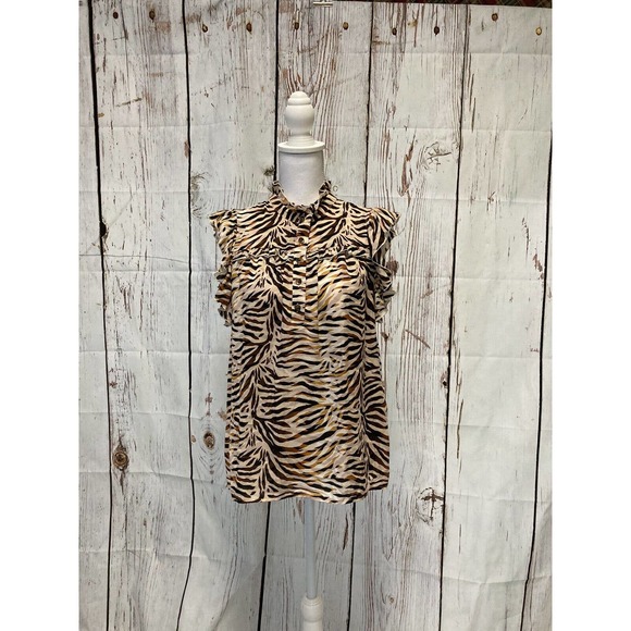 WHO WHAT WEAR Animal Print Top With Collar Size Medium - Picture 2 of 4